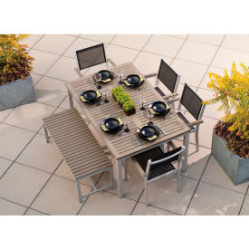 Travira 63" Rectangular Dining Set, 4 Armchairs, Black Sling/Vintage Top
