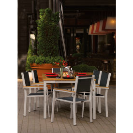 Travira 63" Rectangular Dining Set, 6 Armchairs, Black Sling/Natural Top