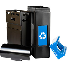 Avante Narrow Canopy Top Recycling Can, 30 Gallon Capacity, Black/Blue