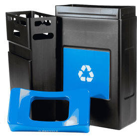 Avante Shallow Open Top Recycling Can, 55 Gallon Capacity, Black/Blue