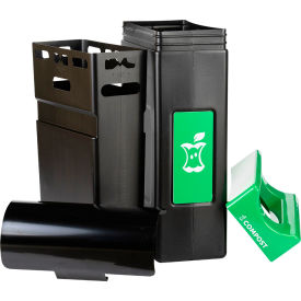 Avante Narrow Canopy Top Recycling Can, 30 Gallon Capacity, Black/Green