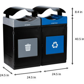 Avante 2-Stream Standard Canopy Top Recycling Can, 55 Gal Cap, Black/Gray/Blue