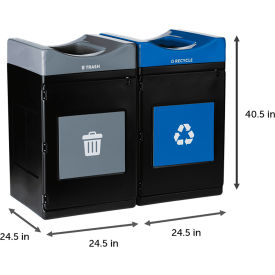 Avante 2-Stream Standard Open Top Recycling Can, 55 Gal. Cap., Black/Gray/Blue