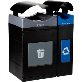 Avante 2-Stream Std/Narrow Canopy Top Recycling Can, 55/30 Gal. Cap, Gray/Blue