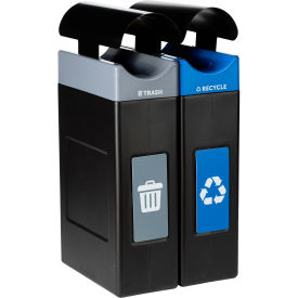 Avante 2-Stream Narrow Canopy Top Recycling Can, 30 Gal. Cap., Black/Gray/Blue