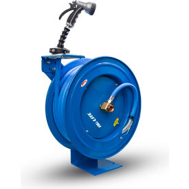 Heavy-Duty Retractable Water Hose Reel, 6' Lead-In Hose, Spray Nozzle, 3/4" ID x 50'