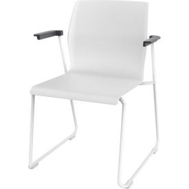 Stacking Lounge Chair with Fixed Armrest, Polypropylene, White, 2/Pack