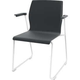 Stacking Lounge Chair with Fixed Armrest, Polypropylene, Black, 2/Pack