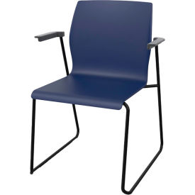 Stacking Lounge Chair with Fixed Armrest, Polypropylene, Navy, 2/Pack
