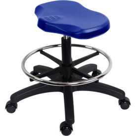 Polyurethane Ray Stool, Medium Bench Height, Chrome Foot Ring & Casters, Blue