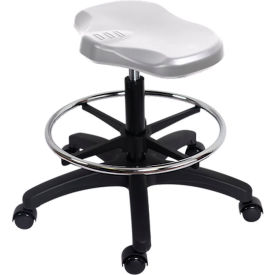 Polyurethane Ray Stool, Medium Bench Height, Chrome Foot Ring & Casters, Gray