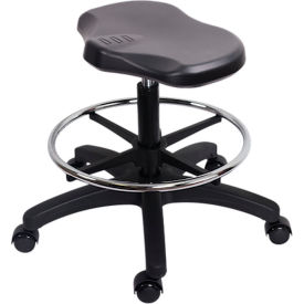 Polyurethane Ray Stool, Medium Bench Height, Chrome Foot Ring & Casters, Black