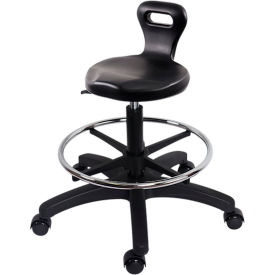 Polyurethane Serpent Stool, Med. Bench Height, Chrome Foot Ring, Casters, Black