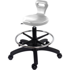 Polyurethane Serpent Stool, Med. Bench Height, Chrome Foot Ring, Casters, Gray