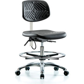 Polyurethane ESD Medium Bench Height Chair with Foot Ring & ESD Casters, Black