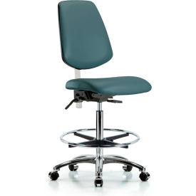 Vinyl Clean Room Med. Bench Height Chair, Mid Back, Foot Ring, Blue