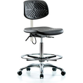 Polyurethane ESD High Bench Chair with Foot Ring, ESD Casters, Black