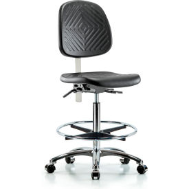 Class 10 Polyurethane Clean Room High Bench Height Chair with Mid Back, Black