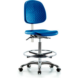 Class 10 Polyurethane Clean Room High Bench Height Chair with Mid Back, Blue