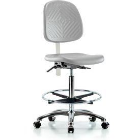 Class 10 Polyurethane Clean Room High Bench Height Chair with Mid Back, Gray