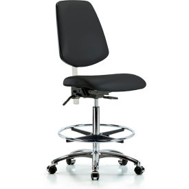 Vinyl Clean Room High Bench Height Chair, Mid Back, Foot Ring, Black