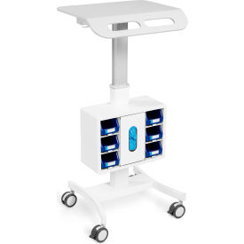 Mobile Adjustable Height Rolling Medical Laptop Cart with Storage, 21"W x 18"D, White