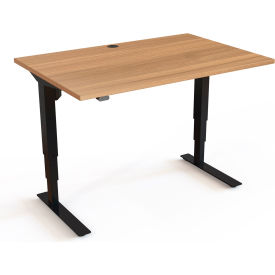 Electric Height Adjustable Desk, 47-1/4"W x 31-1/2"D, Black Frame with Walnut Top