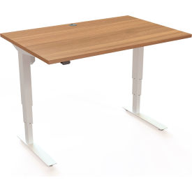 Electric Height Adjustable Desk, 47-1/4"W x 31-1/2"D, White Frame with Walnut Top