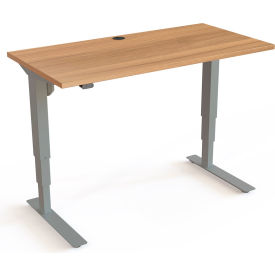Electric Height Adjustable Desk, 47-1/4"W x 23-5/8"D, Silver Frame with Walnut Top