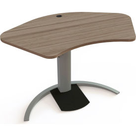 Electric Height Adjustable Desk, 55-1/8"W x 35-3/8"D, Silver Curve-Base with Walnut Top