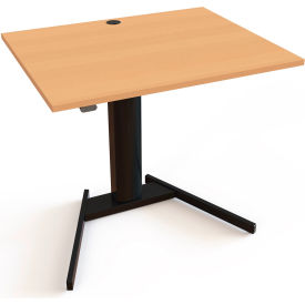 Electric Adjustable Desk, 39-3/8"W x 31-1/2"D, Black V-Base with Beech Top