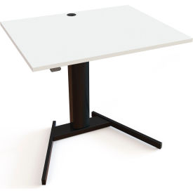 Electric Adjustable Desk, 39-3/8"W x 31-1/2"D, Black V-Base with White Top