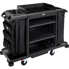 Full Size Housekeeping Cart with Accessory Bundle, Black