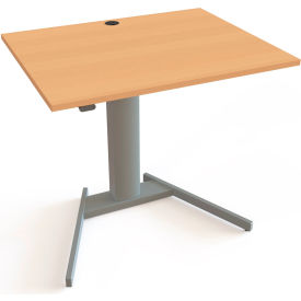 Electric Adjustable Desk, 39-3/8"W x 31-1/2"D, Silver V-Base with Beech Top