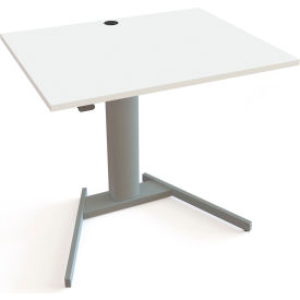 Electric Adjustable Desk, 39-3/8"W x 31-1/2"D, Silver V-Base with White Top