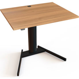 Electric Adjustable Desk, 39-3/8"W x 31-1/2"D, Black V-Base with Walnut Top