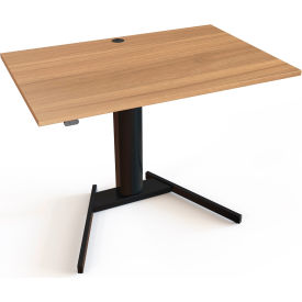 Electric Adjustable Desk, 47-1/4"W x 31-1/2"D, Black V-Base with Walnut Top