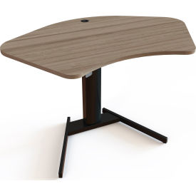 Electric Adjustable Desk, 55-1/8"W x 35-3/8"D, Black V-Base with Walnut Top