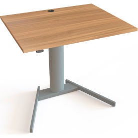 Electric Adjustable Desk, 39-3/8"W x 31-1/2"D, Silver V-Base with Walnut Top
