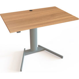 Electric Adjustable Desk, 47-1/4"W x 31-1/2"D, Silver V-Base with Walnut Top