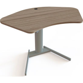 Electric Adjustable Desk, 55-1/8"W x 35-3/8"D, Silver V-Base with Walnut Top