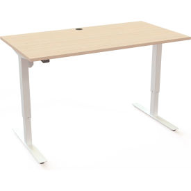 Electric Height Adjustable Desk, 59"W x 31-1/2"D, White Frame with Maple Top