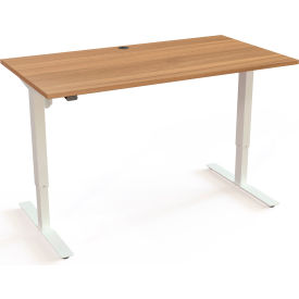 Electric Height Adjustable Desk, 59"W x 31-1/2"D, White Frame with Walnut Top