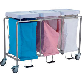 Triple Deluxe Easy Access Hamper, Steel, Blue/Green/Mauve