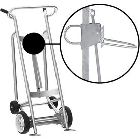 4-Wheel Hand Truck w/ Hand Brake For Plastic Drums, Solid Rubber & Poly Wheels, Silver