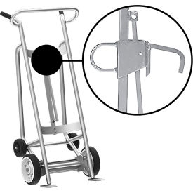 4-Wheel Hand Truck with Hand Brake For Steel Drums, Solid Rubber & Poly Wheels, Silver