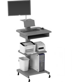 Industrial Mobile Shop Tech Desk with Drawer & 3 Shelves, 28"W x 29"D, Gray