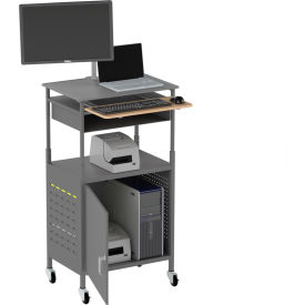 Deluxe Mobile Shop Tech Desk with Drawer & 2 Shelves, 28"W x 21"D, Gray