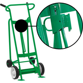 4-Wheel Hand Truck w/ Hand Brake For Fiber Drums, Solid Rubber & Rear Poly Wheels,Green