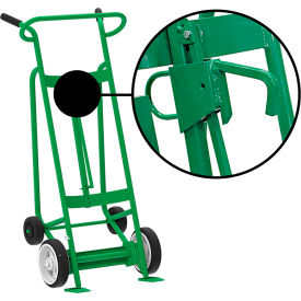 4-Wheel Hand Truck with Hand Brake For Steel Drums, Solid Rubber & Poly Wheels, Green